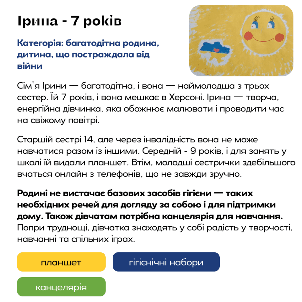 Збір для дітей, які потребують нашої підтримки сьогодні