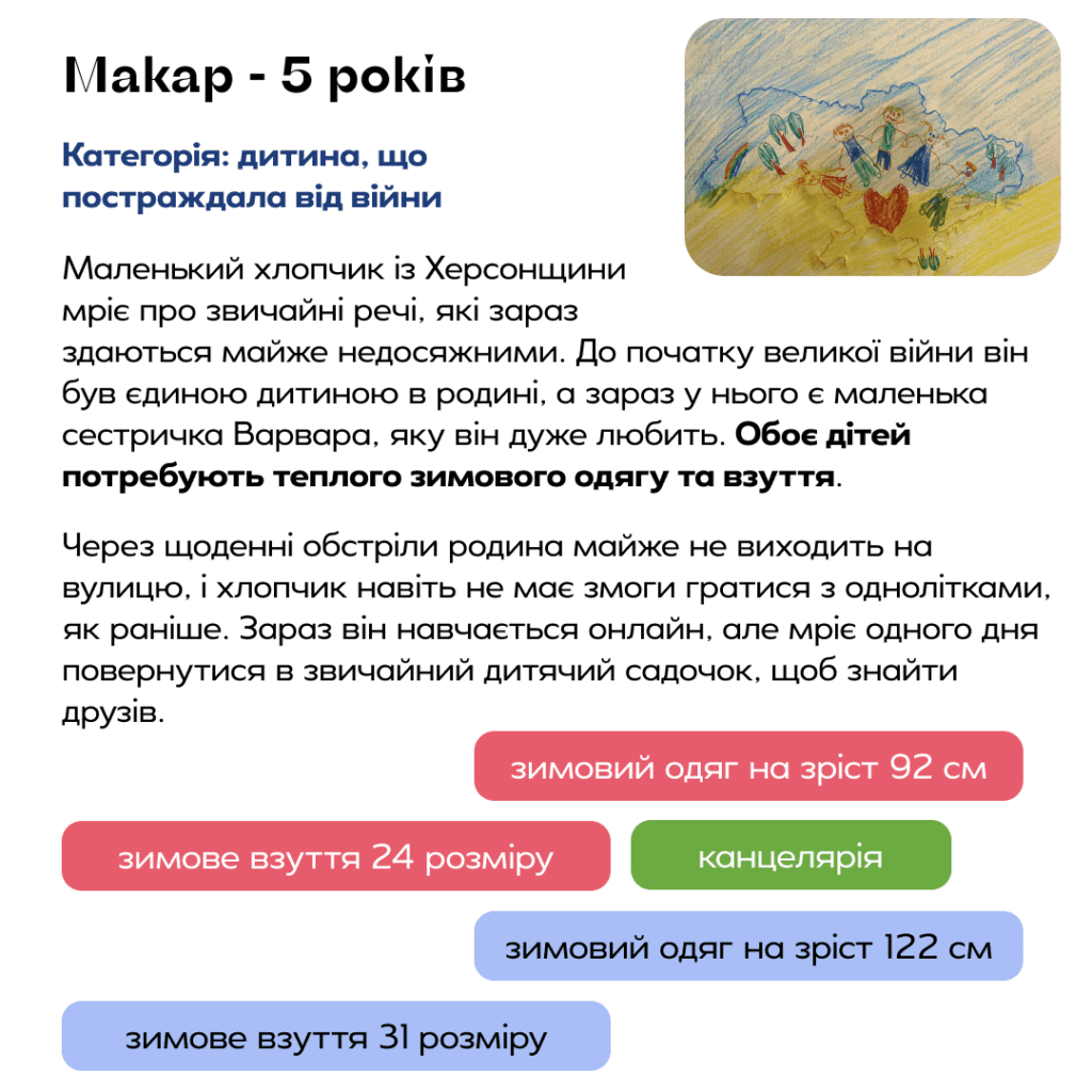 Збір для дітей, які потребують нашої підтримки сьогодні